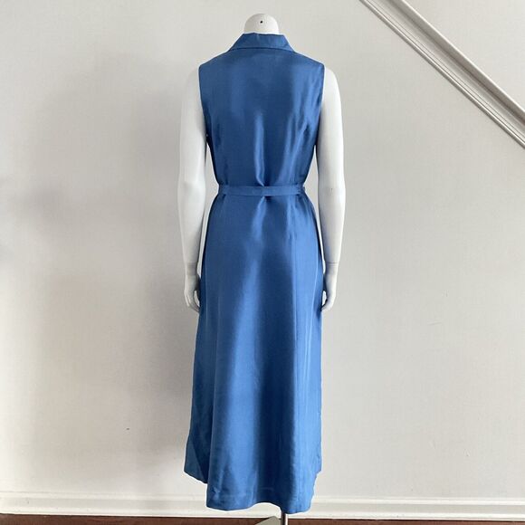 100% Silk Vintage Coldwater Creek Dress Blue Maxi Sleeveless Button Front 10 - Picture 2 of 9